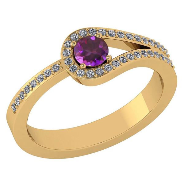 Certified 1.30 Ctw Amethyst And Diamond 14k Yellow Gold