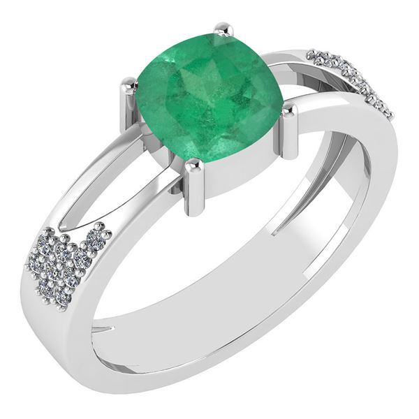 Certified 1.14 Ctw Emerlad And Diamond 14k White Gold H