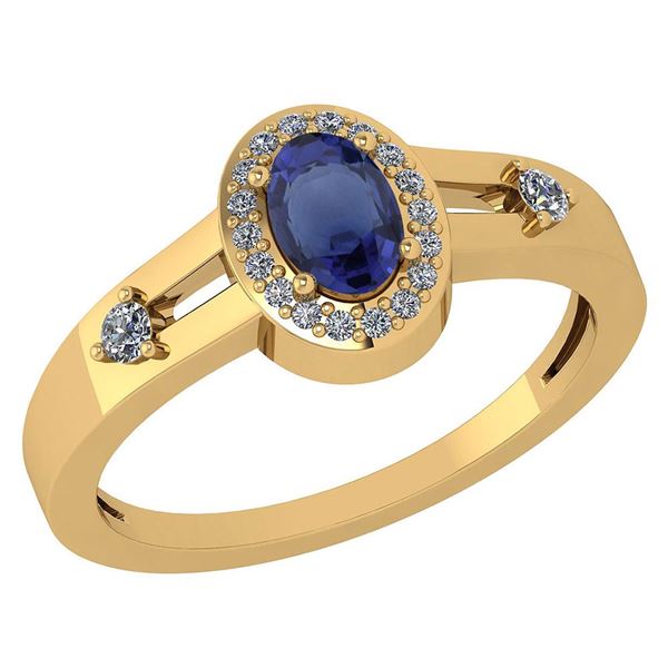 Certified 0.65 Ctw Blue Sapphire And Diamond 14k Yellow