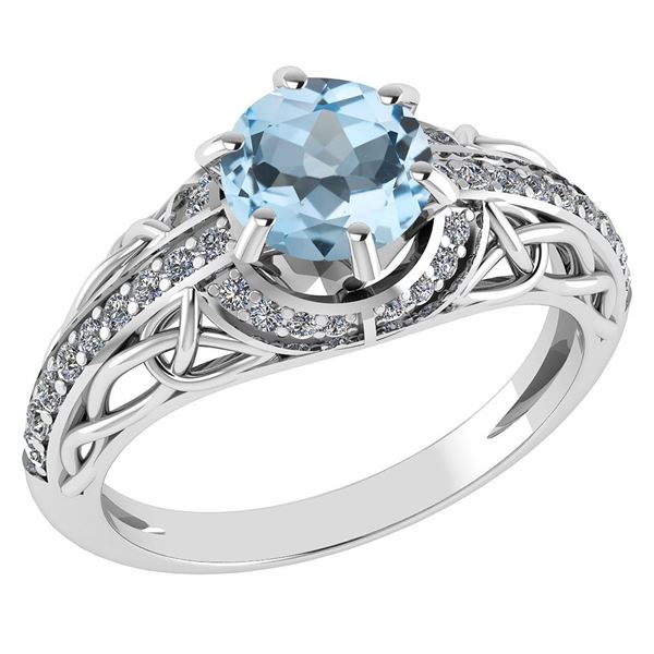 Certified 1.43 Ctw Aquamarine And Diamond 14k White Gol