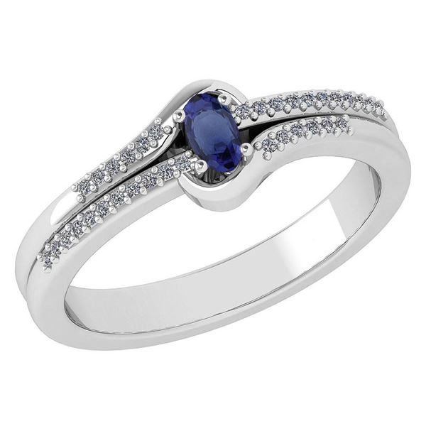 Certified 0.29 Ctw Blue Sapphire And Diamond 14k White