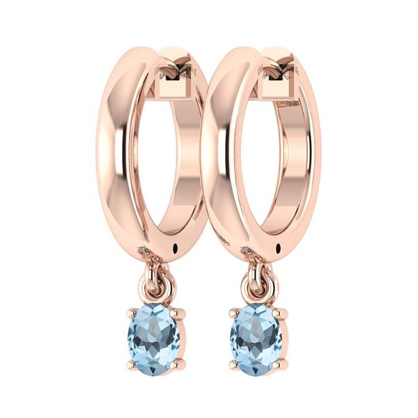 Certified 0.50 Ctw Blue Topaz Hoop Earring 18K Rose Gol