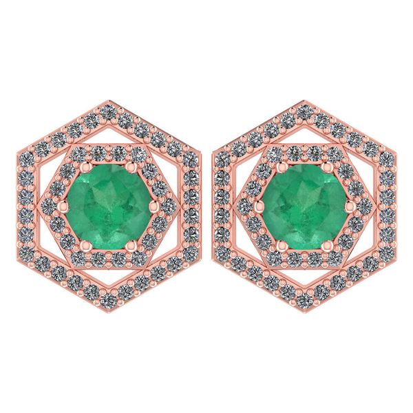 Certified 1.38 Ctw Emerald And Diamond 14k Rose Gold Ha