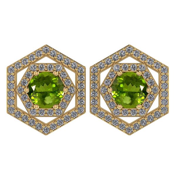 Certified 1.38 Ctw Peridot And Diamond 18k Yellow Gold