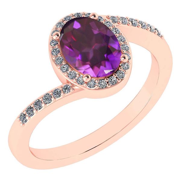 Certified 1.44 Ctw Amethyst And Diamond 14k Rose Gold H