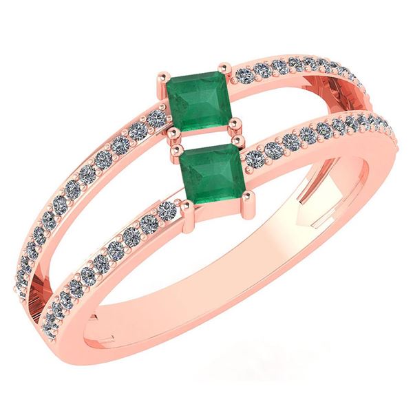 Certified 0.60 Ctw Emerald And Diamond 14k Rose Gold Ri