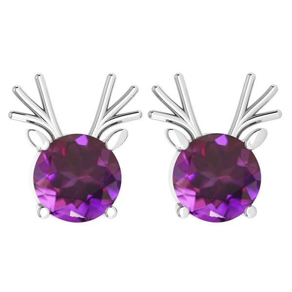 Certified 12.00 Ctw Amethyst Stud Earrings 14K Gold Whi