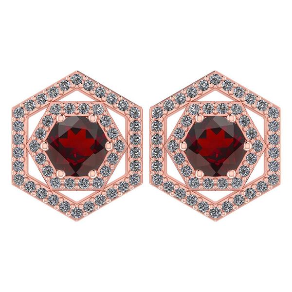 Certified 1.38Ctw Garnet And Diamond 18k Rose Gold Halo