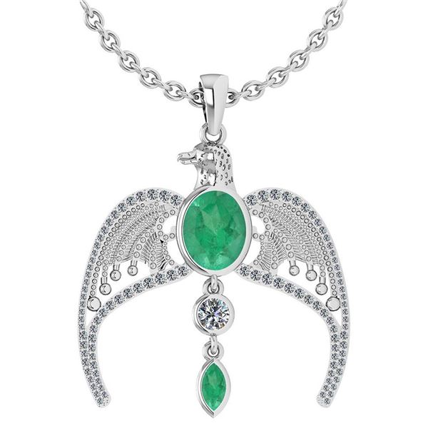 Certified 3.41 Ctw Emerlad And Diamond Eagle Necklace F