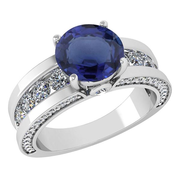 Certified 2.25 Ctw Blue Sapphire And Diamond Wedding/En