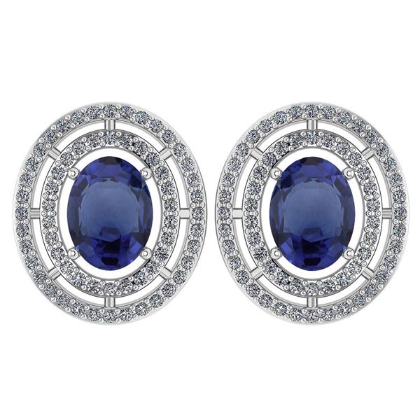 Certified 3.12 CTW Blue Sapphire And Diamond 14k White