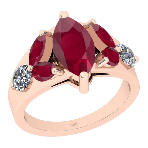 Certified 0.76 Ctw I2/I3 Ruby And Diamond 14K Rose Gold