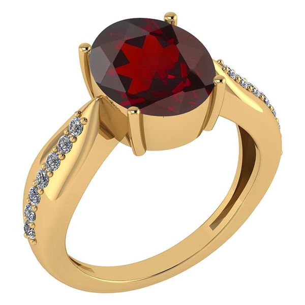 Certified 5.30 Ctw Garnet And Diamond VS/SI1 Ring 14k Y
