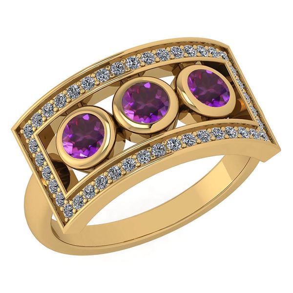 Certified 0.72 Ctw Amethyst And Diamond Wedding/Engagem