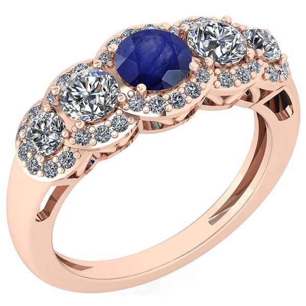 Certified 1.42 Ctw Blue Sapphire And Diamond VS/SI1 Hal
