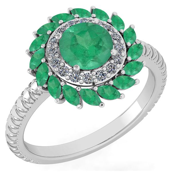 Certified 2.40 Ctw Emerald And Diamond VS/SI1 Halo Ring