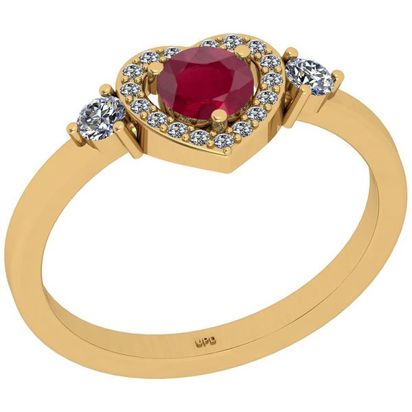 Certified 0.73 Ctw SI2/I1 Ruby And Diamond 14K Yellow G