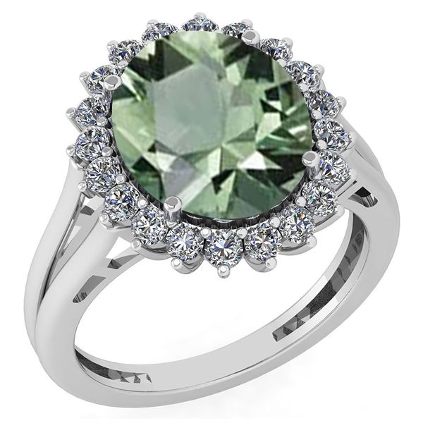 Certified 5.65 Ctw Green Amethyst And Diamond VS/SI1 Ha