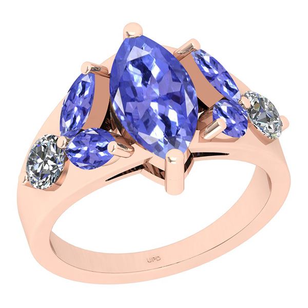 Certified 0.64 Ctw I2/I3 Tanzanite And Diamond 14K Rose