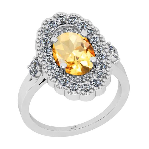 Certified 2.91 Ctw I2/I3 Citrine And Diamond 14K White