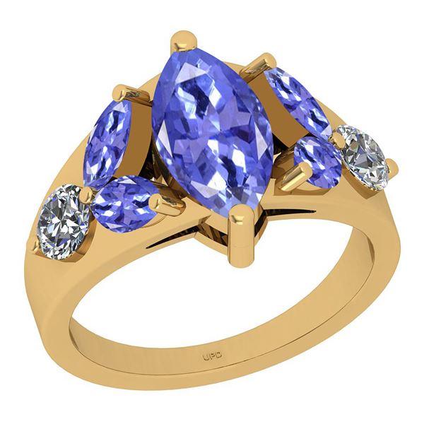 Certified 0.64 Ctw I2/I3 Tanzanite And Diamond 14K Yell