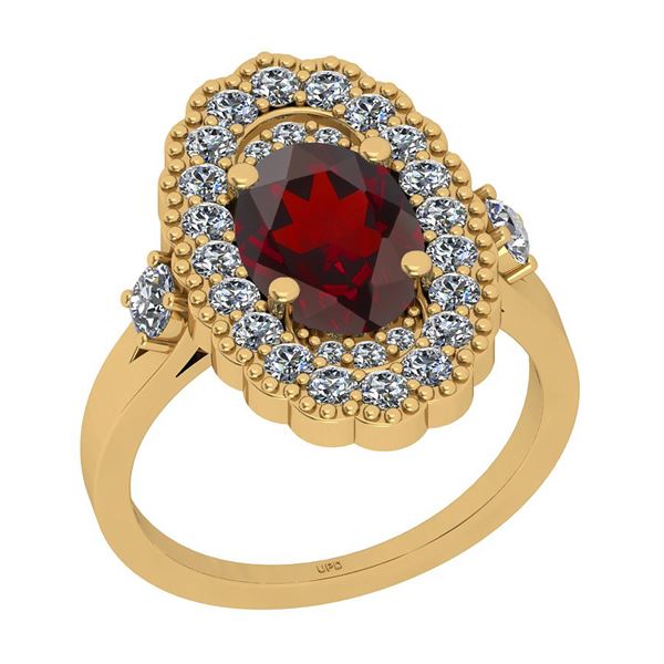 Certified 2.91 Ctw I2/I3 Garnet And Diamond 14K Yellow