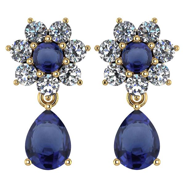 Certified 4.86 Ctw Blue Sapphire And Diamond 18K Rose G