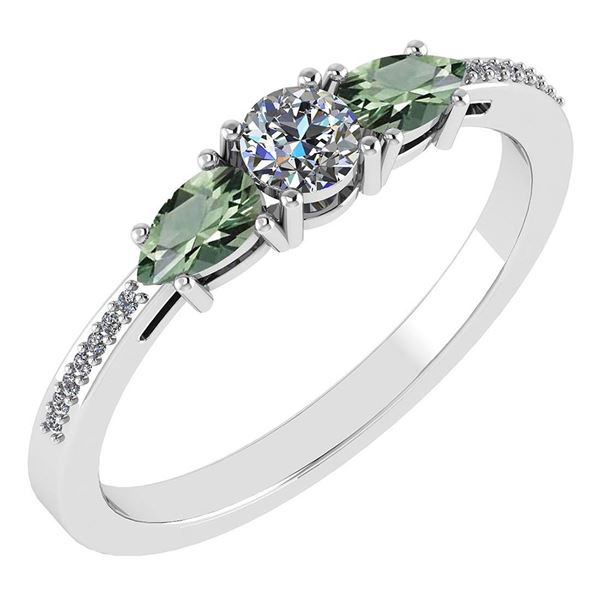 Certified 0.77 Ctw Green Amethyst And Diamond 14k White