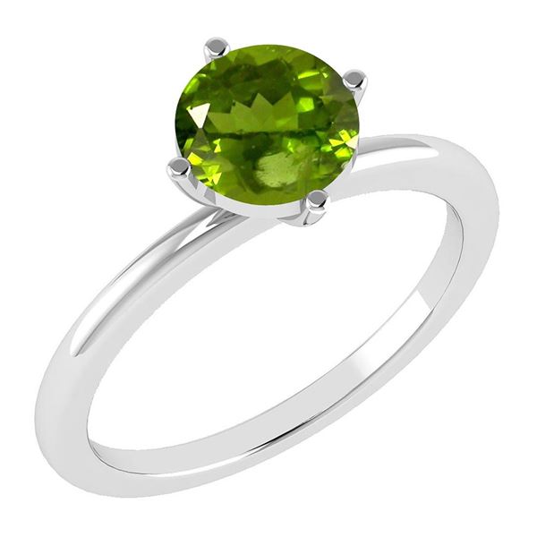 Certified 1.25 Ctw Peridot 14K White Gold Solitaire Rin