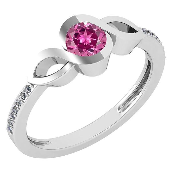Certified 0.52 Ctw Pink Tourmaline And Diamond 18K Whit