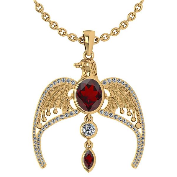 Certified 3.41 Ctw Garnet And Diamond Eagle Necklace Fo