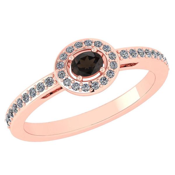 Certified 0.29 Ctw Smoky Quarzt And Diamond 14k Rose Go