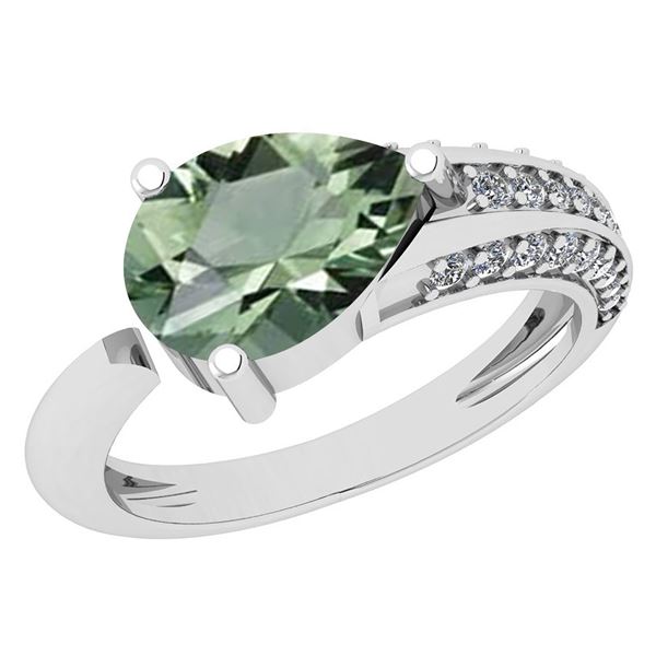 Certified 1.54 Ctw Green Amethyst And Diamond VS/SI1 Ri