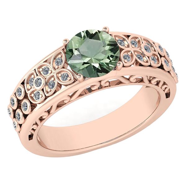 Certified 1.42 Ctw Green Amethyst And Diamond Wedding/E