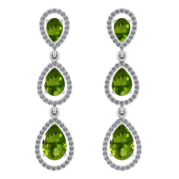 Certified 7.31 Ctw Peridot And Diamond VS/SI1 Dangling