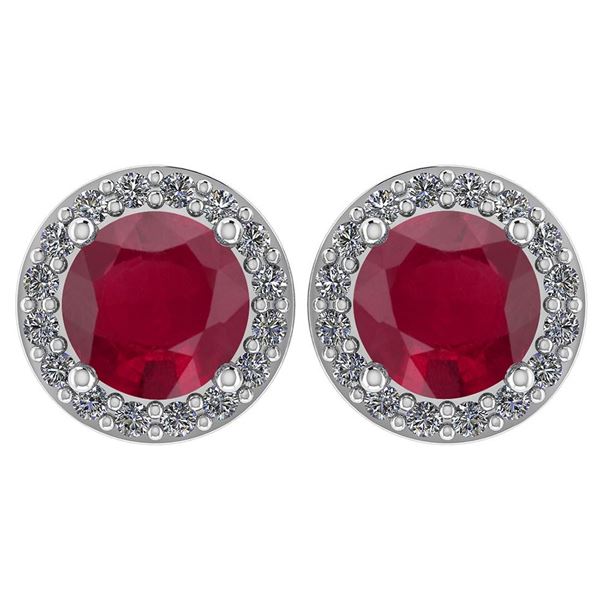 Certified 1.06 Ctw Ruby And Diamond 18K White Gold Halo