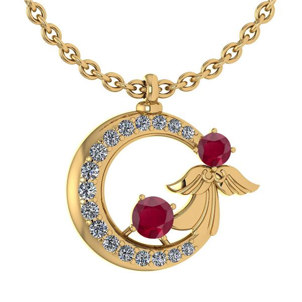 Certified 1.14 Ctw Ruby And Diamond Tiny Angel Necklace
