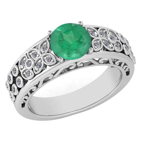 Certified 1.42 Ctw Emerald And Diamond Wedding/Engageme