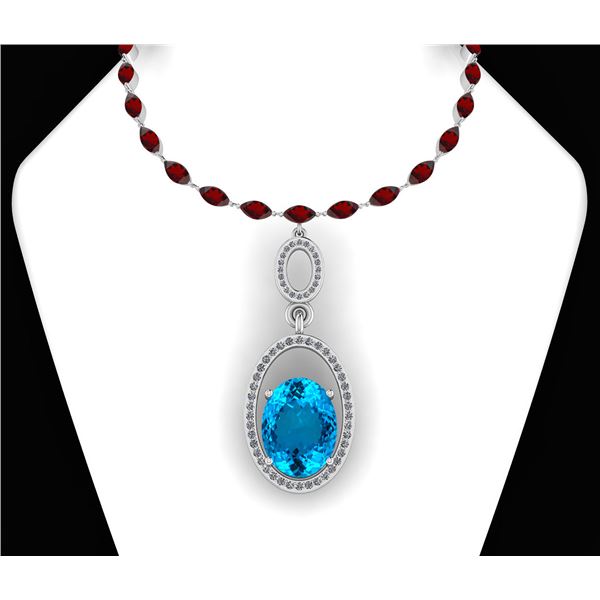 Certified 59.19 Ctw Blue Topaz & Garnet And Diamond I2/