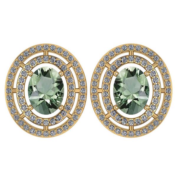 Certified 3.12 Ctw Green Amethyst And Diamond 18K Yello