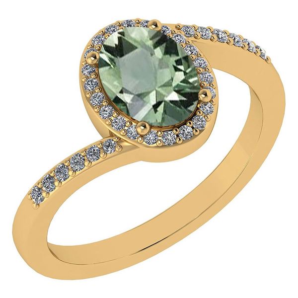 Certified 1.44 Ctw Green Amethyst And Diamond 14k Yello