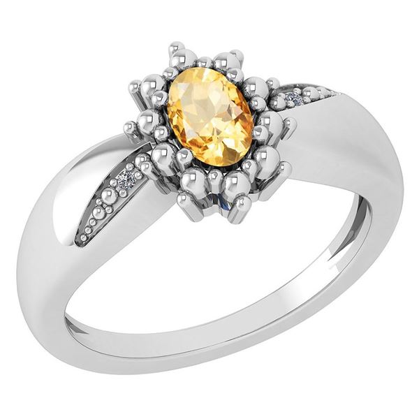 Certified 0.51 Ctw Citrine And Diamond 14k White Gold H