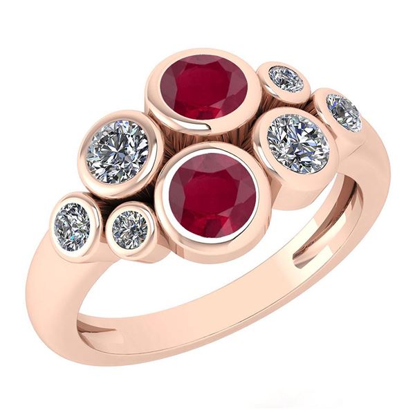 Certified 1.16 Ctw Ruby And Diamond 14K Rose Gold Halo
