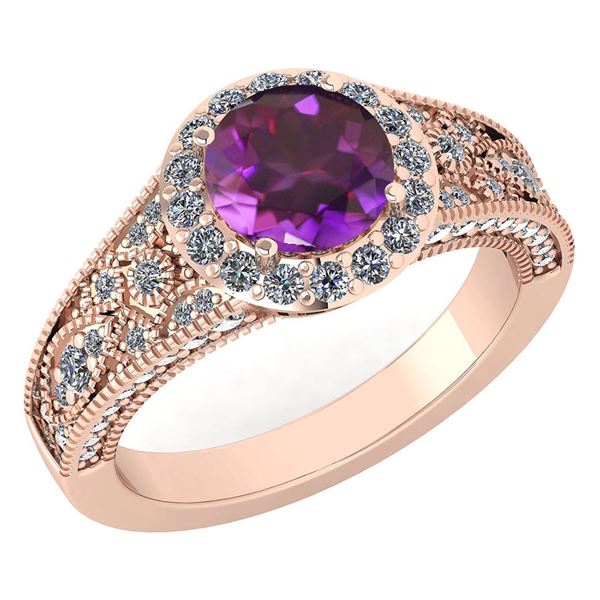 Certified 1.84 Ctw Amethyst And Diamond VS/SI1 Halo Rin