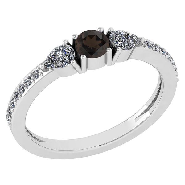 Certified 0.78 Ctw Smoky Quarzt And Diamond 14k White G