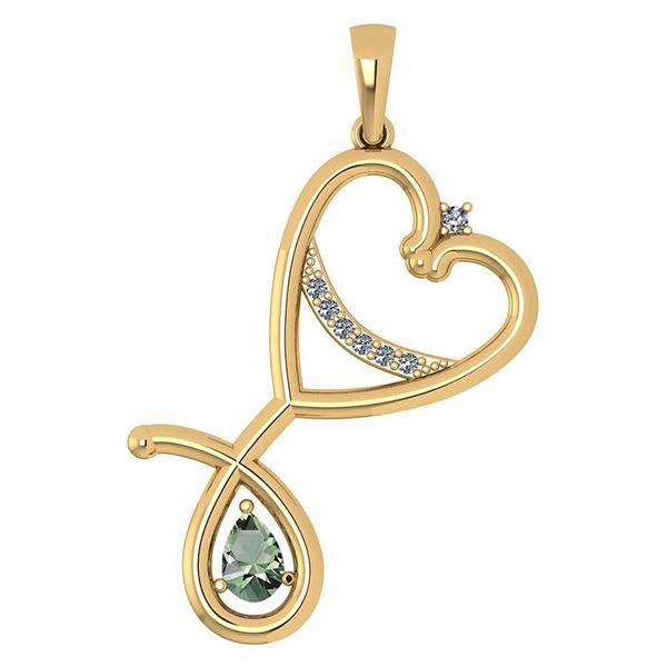 Certified 0.60 Ctw Green Amethyst And Diamond Pendant F