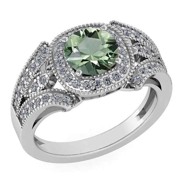 Certified 1.58 Ctw Green Amethyst And Diamond Wedding/E