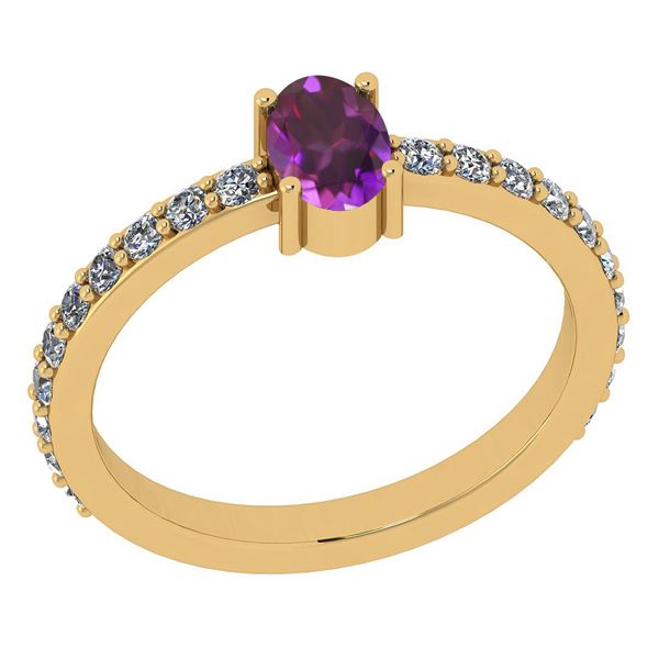 Certified 0.78 Ctw Amethyst And Diamond I2/I3 14K Yello