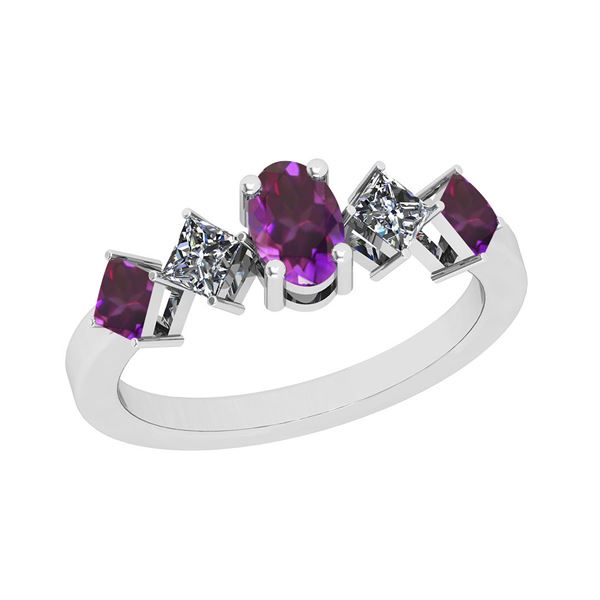 Certified 1.10 Ctw i2/i3 Amethyst And Diamond 10K White