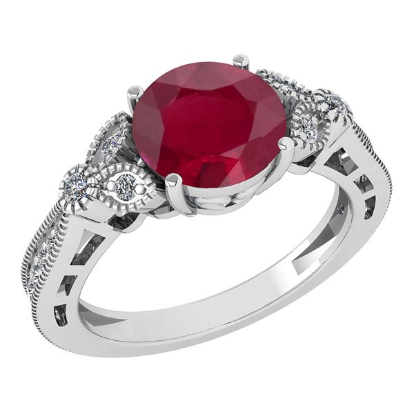 Certified 1.49 Ctw Ruby And Diamond 14K White Gold Halo